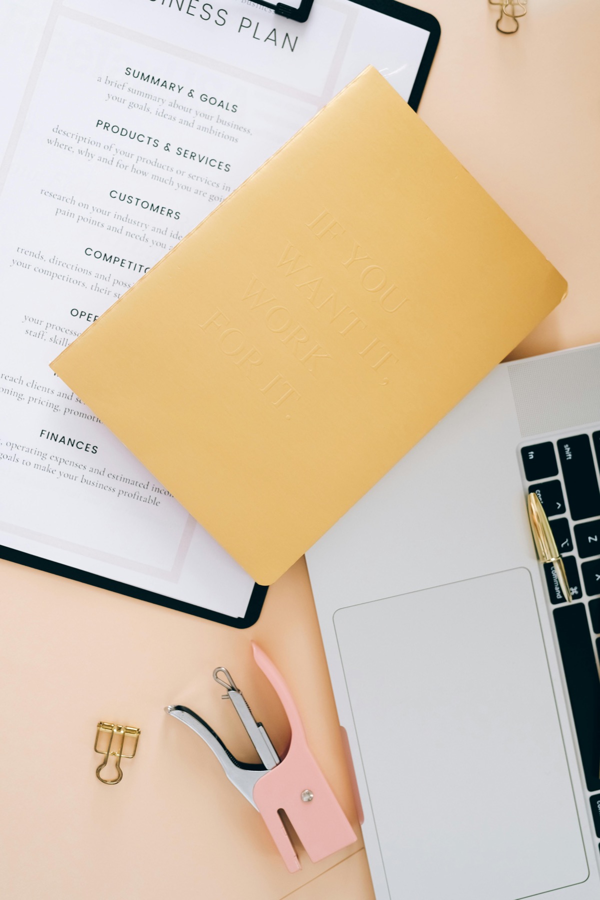Documents and workspace materials on a desk.